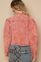 POL Raw Hem Button Up Cropped Denim Jacket OutfitFlow